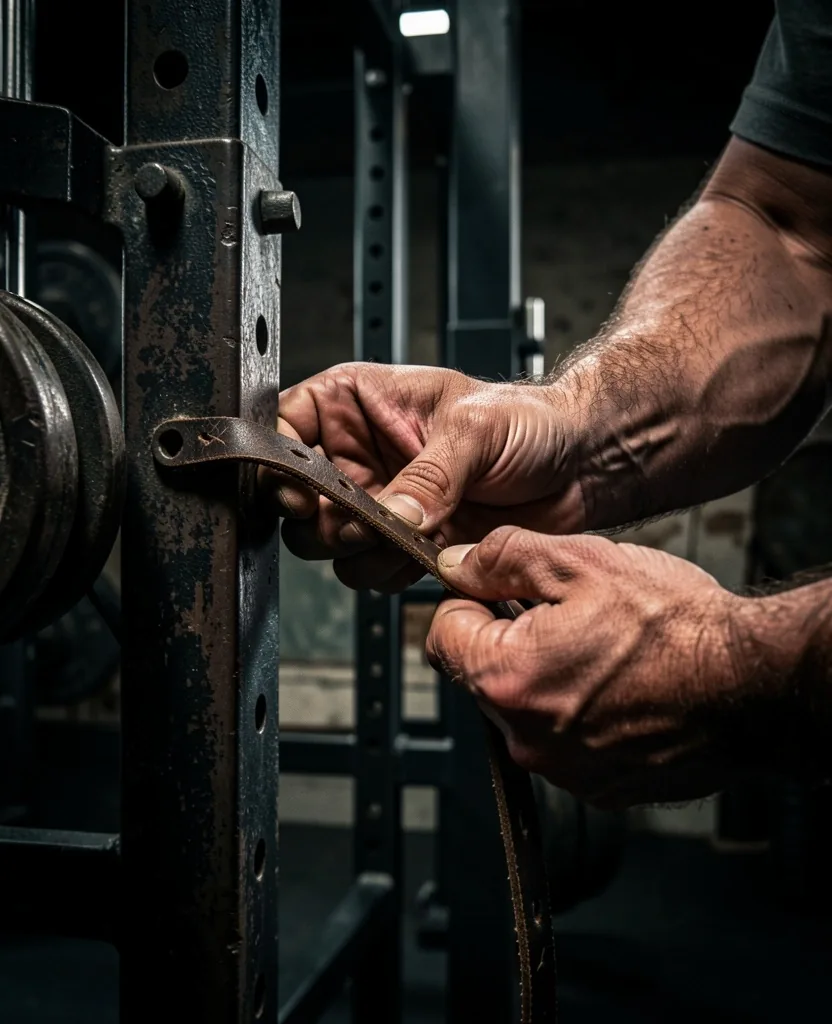 Équipement de musculation traditionnel en cuir et fer