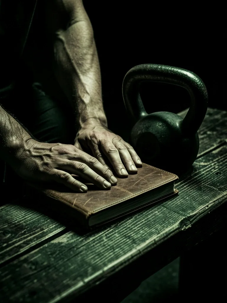 Journal d'entraînement et kettlebell sur un banc
