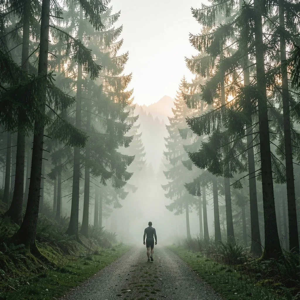 Marche en forêt au lever du jour